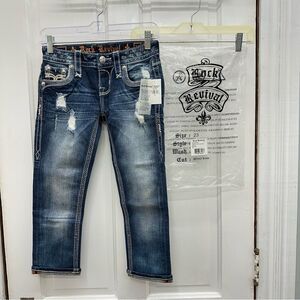 NWT Rock Revival Alexia thick stitch denim Crop‎ capri capris jeans women's 23.